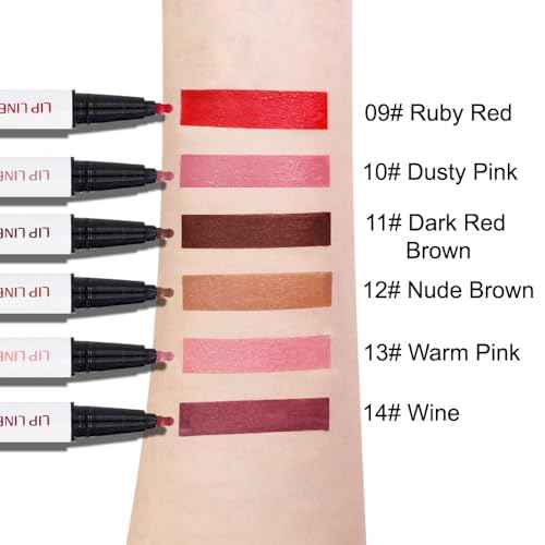 Longwear Liquid Lip Liner Stain Marker Pen Long Lasting Waterproof, Dark Red Brown Lips Marker Stain Matte Semi Permanent 24 Hour Lip Liner and Lipstick Combo, Color Stay Lipliner Stains peel off 11