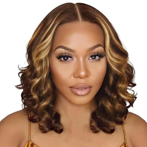 Bob Wig Human Hair 13x6 Body Wave Lace Front Wigs Human Hair Highlight Ombre P4/27 Glueless Wigs Pre Plucked With Baby Hair 200 Density Hd Lace Frontal Wigs For Black Women 16 Inch