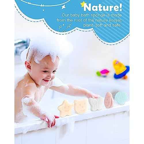 MoHern Konjac Baby Sponge for Bathing, 5Pcs Natural Cute Shapes, Kids Bath sponges for Infants, Toddler Bath time, Plant-Based, Extra Soft