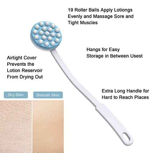 Back Lotion Applicator and Massager by Body Long Handheld self-Handhled Easy Reach for Sunscreen, Cream, Shower Gel on Back, Legs and Feet, Long Shower Bath Brush, Easily Roll-a Dispenser