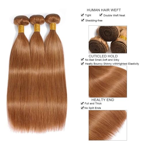 30 30 30 Inch Light Brown Bundle Color #30 Straight Human Hair Bundles Peruvian Virgin Hair #30 Light Brown Straight Bundles Human Hair