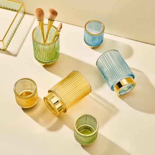 Makeup Brush Holder Organizer,Toothbrush Holders,Desk Pen Pencil Holder,Multifunctional Vintage Glass Brush Cup£¨L/Green/A3-6-US£©