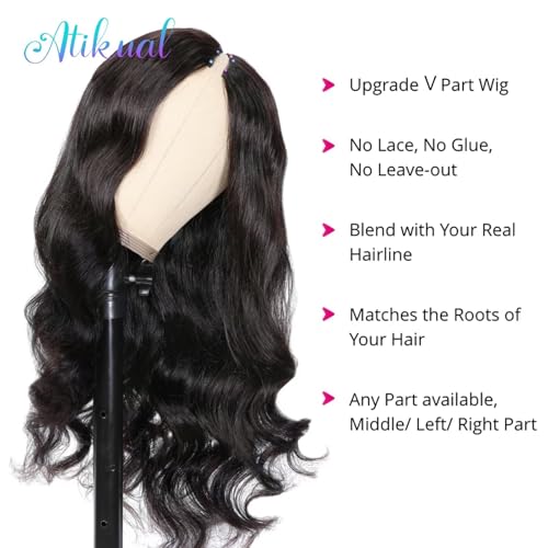 Body Wave V Part Wig Short Brazilian Virgin Human Hair Wigs For Black Women Thin Part Wig Glueless Clip In Half Wigs Upgrade U Part Wig Beginner Friendly No Sew In No Glue 24inch