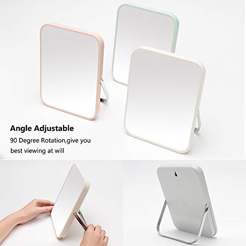 YEAKE Table Desk Vanity Makeup Mirror,8-Inch Portable Folding Mirror with Metal Stand 90¡ÆAdjustable Rotation Tavel Make Up Mirror Hanging Bathroom for Shower Shaving(Gray)