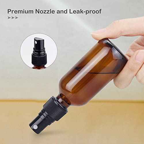 Wedama 2 oz Mini Glass Spray Bottles, Empty Small Spray Bottles with Funnel Dropper, Fine Mist for Hair, Travel, Plants, Cleaning Solutions and Skin Care (4 Pack Amber)