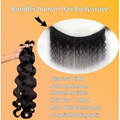 body wave human hair bundles 100% Unprocessed Brazilian human Hair3 Bundles 16 18 20 Inch 300g/Pack Body Wave Selected Healthy Natural Black soft Smooth Double Weft Quick Weft Extensions for Women