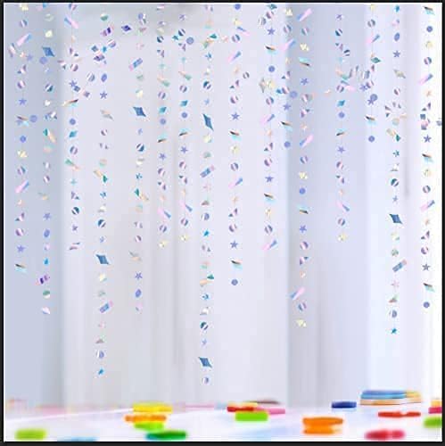 Cheerland Iridescent Confetti Garland Holographic Party Decorations Sparkle Streamers Hanging Star Banners for Birthday New Year’s Eve Disco Party Euphoria Decor Christmas Celebration Supplies 10pcs