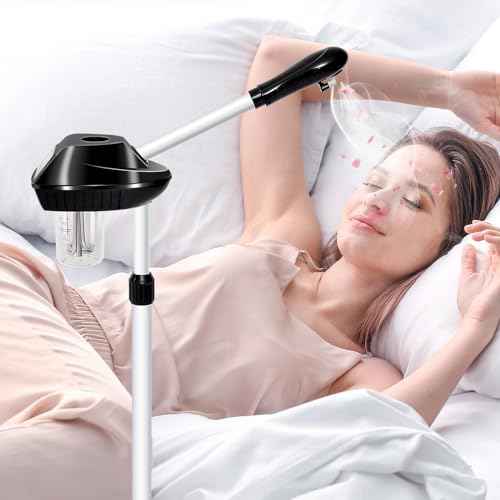 Professional Facial Steamer on Wheels, Facial Steamer for Facial Deep Cleaning, Facial Humidifier for Spa, Adjustable Height for Spa, Salon and at Home Use