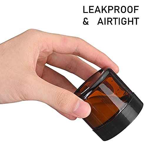 2 oz Small Glass Jars with Lids, Bumobum 48 pack Round Amber Glass Candle Jars with Black Lids, White Labels & Inner Liners, Empty Cosmetic Containers for Cream, Lotion, Slime