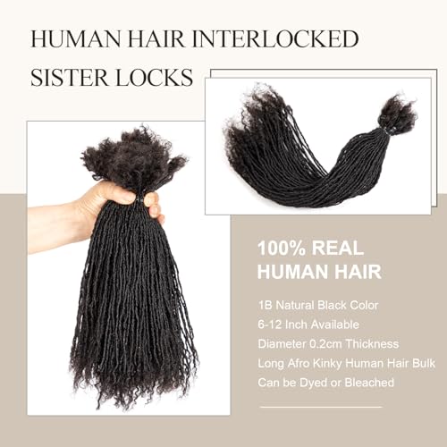 DAIXI Handmade Interlocking Sisterlocks Curly Tips 100% Real Human Hair Permanent Micro Locs Extensions Natural Looking Soft Dreadlocks Can Be Bleached and Dyed.(1B - 0.2cm, 8 Inch 60 Strands)