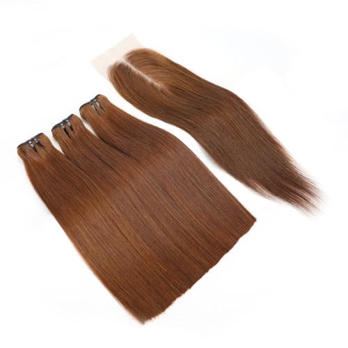 Bone Straight Virgin Human Hair 3 Bundles with 2 * 6 Closure Raw Hair 15A Bundles 100% Unprocessed Premium Raw Hair for Women Natural Color (8"8"8" + 8", 33#)