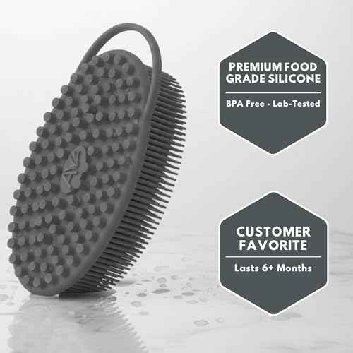 Silicone Body Scrubber for Shower - Gentle Exfoliating Back Scrubber with Soft Bristles - Avilana Premium Dual Sided Bath Brush Massage - Loofah Alternative for Sensitive Skin - Gift Women Men