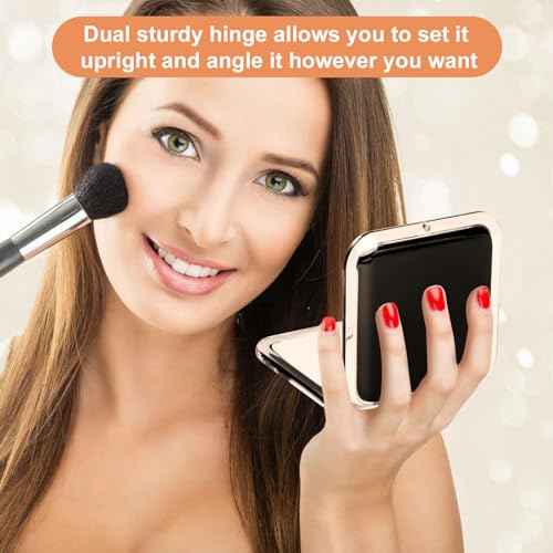 SANTOO Compact 15X Magnifying Makeup Mirror for Travel, Small Pocket Mirror-Handheld, Foldable & Portable 2-Sided with 15X Magnifying and 1X Mirror for Purses - Square 3.3 x 3.3 inch (Black)