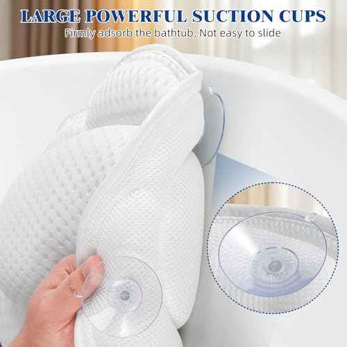 Bath Pillows for Tub, Afitton Luxury Bath Pillow Bathtub Pillow Headrest Neck and Back Support - with 4D Air Mesh Fabric & 6 Powerful Suction Cups, Ergonomic Bath Accessories Spa Gifts for Women Men