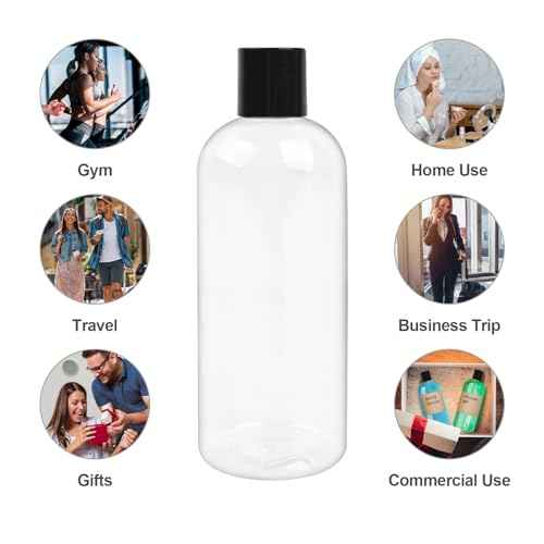 16 oz BPA Free Plastic Suqeeze Bottles with Black Disc Caps Refillable Travel Containers for Toiletries Shampoo conditioner Lotions Liquid Soap Shower Gel (2Pack, Clear)