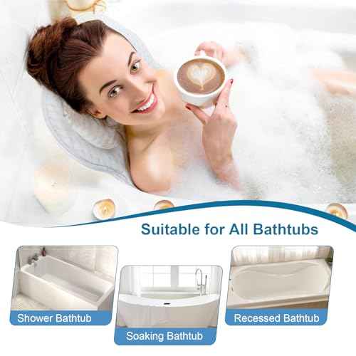 Bath Pillows for Tub Luxury Bathtub Pillow for Neck and Back Support, Soft Bath Tub Pillow Headrest Washable with 4D Mesh & Non-Slip Suction Cups, Relaxing Bath Accessories Spa Gifts for Women (White)