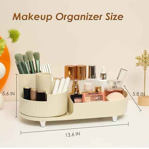 Makeup Organizer Countertop Rotating Makeup Organizer for Vanity Large Capacity Cosmetic Display Case with Makeup Brush Holder Cosmetic Organizer Countertop£¨Cream£©