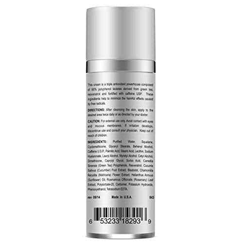 Tutta La Pelle Anti Aging face Cream TRIPLE Antioxidant Treatment Serum For Face, Resveratrol + Green Tea + Caffeine - Visibly Reduce Skin Redness & Calm Irritation -For Sensitive Rosacea Skin -1oz