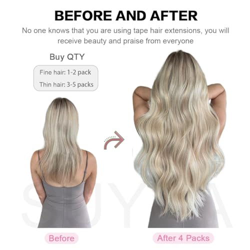 SUYYA Tape in Hair Extensions Human Hair Black Straight 20 Pcs/Pack 50g Tape in Extensions 24 inch Jet Black #1