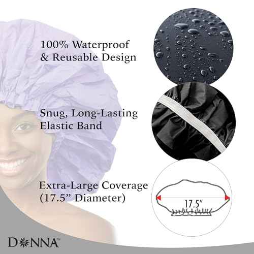Donna Super Jumbo Shower Cap Waterproof Material 1pc for Women or Men Shower Cap for Roller Sets, Afros, Twist, Silk Wraps and More Reusable, 1PC BLACK COLOR