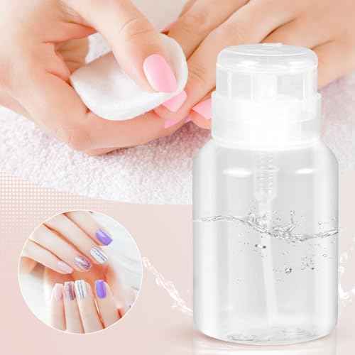 Nail Polish Remover Pump, YAMYONE 2 Pack Acetone Pump Dispenser, Alcohol Dispenser Push Down Empty Lockable Pump Dispenser Bottle for Nail Polish and Makeup Remover, 200ml(6.8oz)