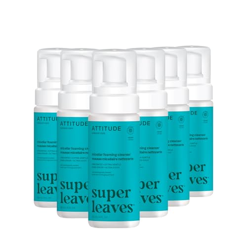 ATTITUDE Micellar Foaming Facial Cleanser, EWG Verified, Dermatologically Tested, Plant and Mineral-Based, Vegan, Unscented, 5 Fl Oz (Pack of 6)