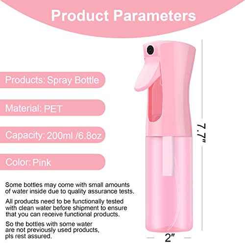 Empty Spray bottles, Continuous Spray Bottle for Hair, Spray Water Bottle Fine Mist Refillable, Skin Care, Showering Pets, Plants, travel, Ironing and Cleaning 6.8 Ounce (1 Pack, Pink)