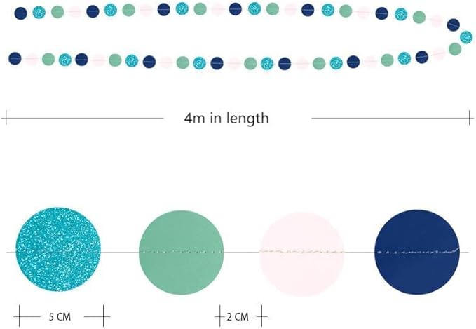 JEYE Blue Green Pink Paper Garland Circle Dot Party Garland Banner Streamer Backdrop Hanging Decorations, 2" in Diameter, Pack of 2, 26 Feet in Total