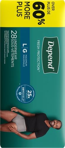 Depend Fresh Protection Adult Incontinence Underwear for Men (Formerly Depend Fit-Flex), Disposable, Maximum, Large, Grey, 28 Count, Packaging May Vary (Pack of 2)