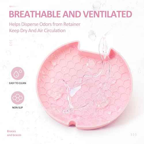 Retainer Case Slim Aligner Case with Vent Holes Removable Inner Tray Silicone for Easy Cleaning (White Pink)