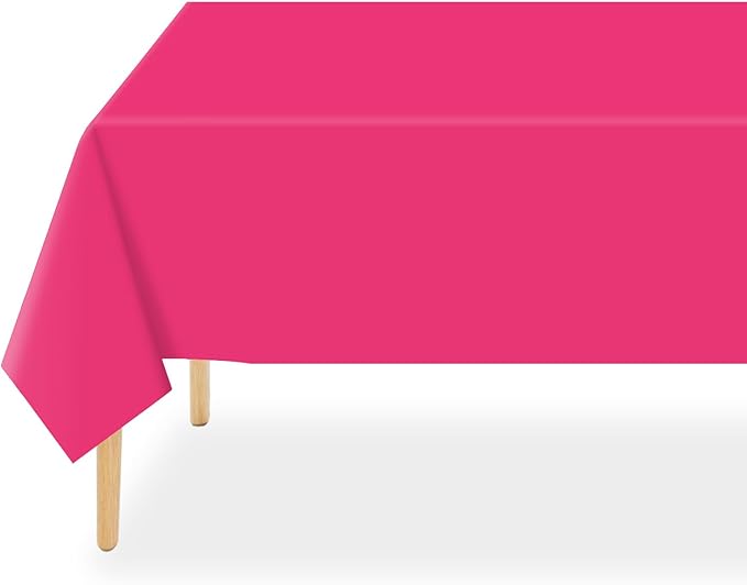 QIKSION Hot Pink Plastic Table Cloth Disposable 6 Pack, 54 x 108 Inch Tablecloths for Birthday Party, Valentines, Mothers Day Decorations, Rectangle Table Cover