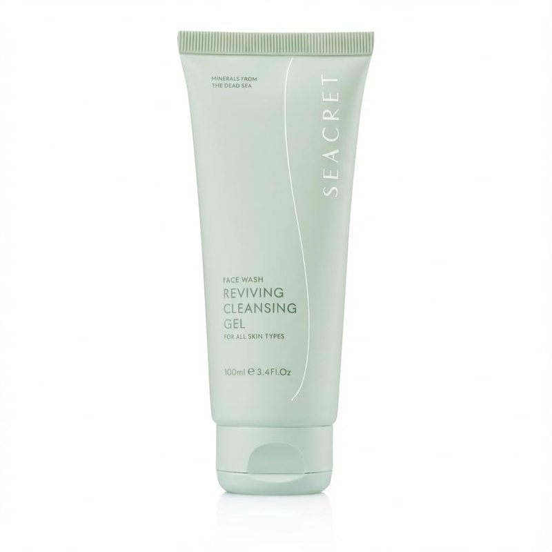 SEACRET Dead Sea Reviving Cleansing Gel - Gentle Facial Cleanser with Fruit AHAs & Minerals, Hydrating Foaming Face Wash, Naturally Scented with Lavender & Sage, All Skin Types, 3.4 Fl Oz / 100 ml