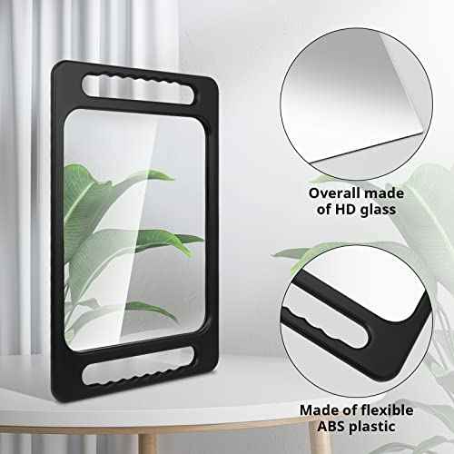 Drop-Proof Hand Mirror with Double Handle, Large Rectangular Hand held Mirror -(16"x10") Largehand Mirrors with Handle for Salons and Beauty Salons, Light Salon Hair Mirror(Black)