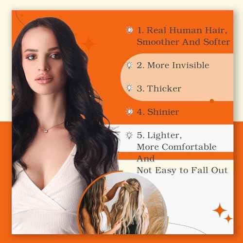 Full Shine Tape in Hair Extensions Human Hair 18Inch Remy Tape ins Human Hair Extensions Color 1 Jet Black Fashion Extension, Seamless Silky Straight Skin Weft 20Pcs 50G Add Length for Wedding