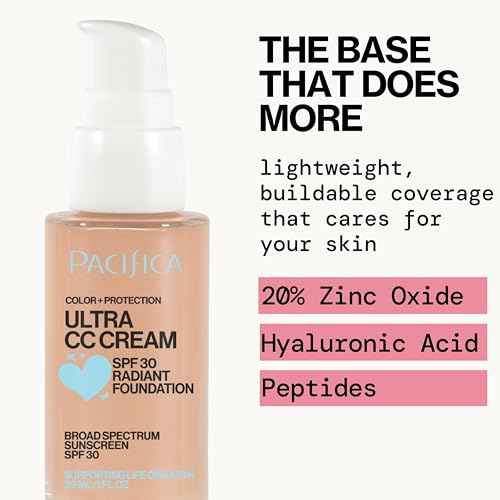 Pacifica Ultra CC Cream Radiant Foundation SPF 17 - Warm-Light ? Medium Coverage Color Correcting Cream, Dewy Finish, Mineral SPF, 1 oz