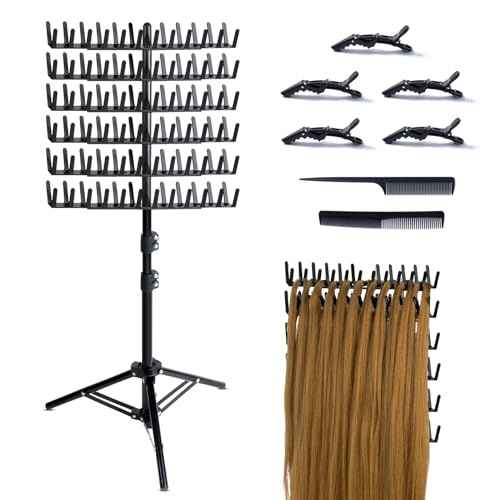 Braiding Hair Rack Standing Extension Holder Hanger, 144 Pegs Divider for Separator Stand Display (Black)