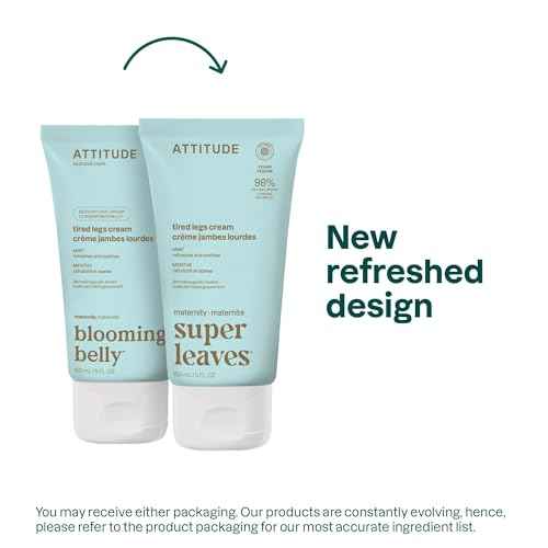 ATTITUDE Pregnancy Tired Legs Cream, EWG Verified, Dermatologically Tested, Plant and Mineral-Based, Vegan Maternity Products, Soothing and Refreshing Mint, 5 Fl Oz