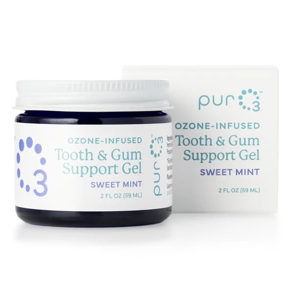 PurO3 Ozone Tooth & Gum Support – Ozonated Organic Olive Oil & Essential Oils for Complete Oral Care & Fresh Breath, Natural Fluoride-Free Solution for Deep Cleaning, Peppermint/Stevia, 2 Fl Oz Gel