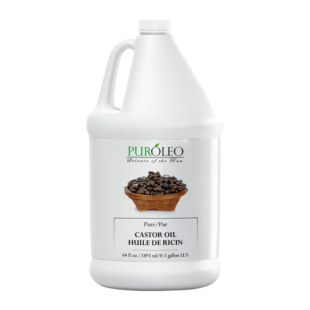 PUROLEO Castor Oil 64 Fl Oz/1900 ML (Packed In Canada) 100% Pure and Natural Hair, Lash, Beard, Eyelashes & Eyebrow Oil Black castor oil for brow lashes, Make eyelash serum, hair serum for dry hair