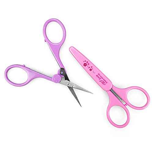 Eyebrow Scissors, Small Scissors for Facial, Nose, Eyebrow, Mustache, and Beard Hair Trimming & Grooming, Straight Edge, Pink Long Cap
