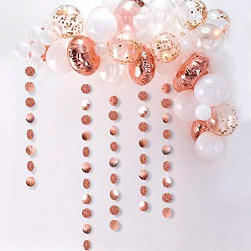 JEYE Glitter Rose Gold Circle Dots Party Garland Decoration Metallic Paper Hanging Streamer Bunting Banner Backdrop Decor for Birthday Wedding New Year(Pack of 2, 26 Feet in Total)