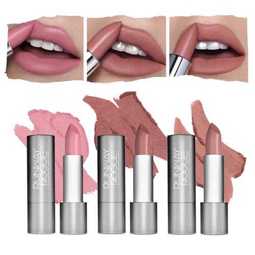 Runway Rogue 90s Vibe Lipstick Trio, Moisturizing Matte Lipstick Set, (¡®Patricia¡¯, ¡®Front Row¡¯, ¡®Booked Out¡¯)