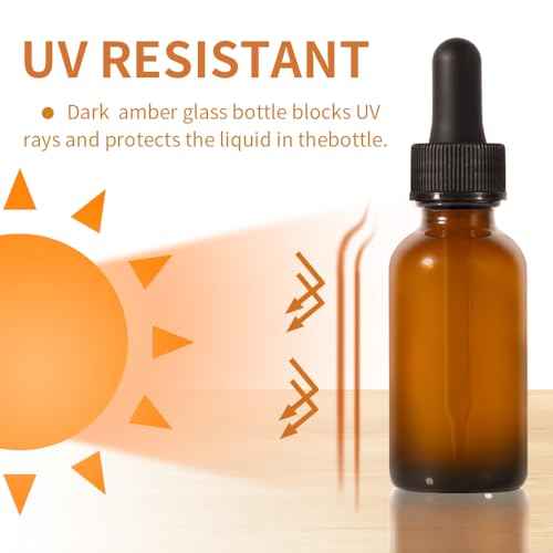 Dropper Bottle,1 oz 4 Pack Glass Droppers Bottle for Oils Eye Dropper Small Travel Oil Amber Dropper with 1 Funnel & 6 Labels - Essential Oils Bottles Tincture Bottles With Dropper Leakproof