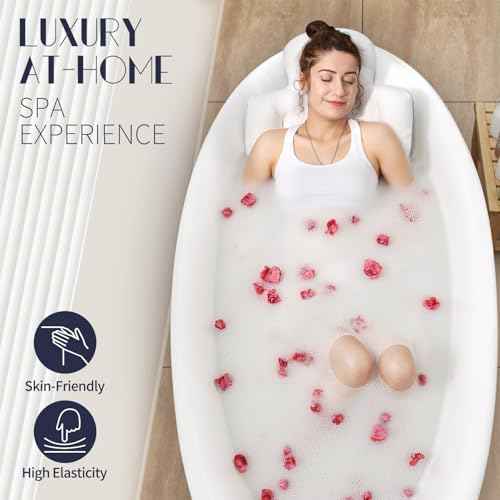 Full Body Bath Pillow for Bathtub, Thick Bathtub Cushion with Laundry Bag, Luxury Tub Pillow for Bath for Headrest Neck and Back Support White 51" x 16"