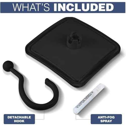 MIRRORVANA Hanging Fogless Shower Mirror for Shaving with 360¡Æ Rotatable Swivel Hook - Anti Fog and Shatterproof 6.3" x 6.3" Surface (Black)
