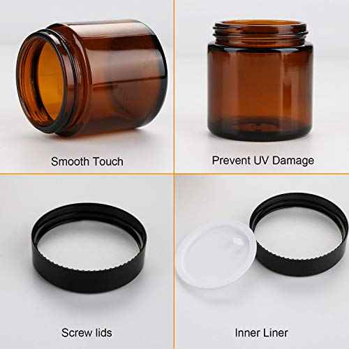 Encheng 25Pack of 4 oz Amber Round Glass Jars, with Inner Liners and black Lids,Empty Cosmetic Containers,Cream jars
