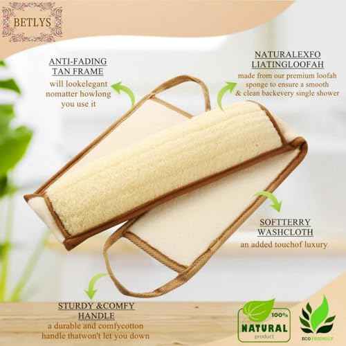 Exfoliating Natural Loofah Sponge Back Scrubber for Shower, Exfoliating Sponge for Shower, Bath Shower Scrubber for Men and Women, Luffa Scrubber to Clean Your Back Deeply Relax Your Body (1 Pack)