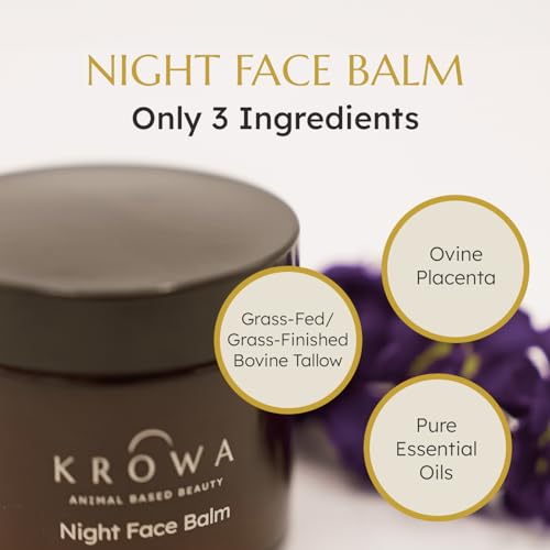 Night Face Balm - Grass Fed Tallow Cream w/Essential Oils. Growth Factors & Stem Cells for Natural Skin Rejuvenation. Collagen and Elastin to Boost Skin Renewal. Clean Beauty, No Additives