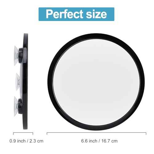 Fogless Shower Mirror for Shaving and Makeup with 3 Removable Powerful Suction Cups, Shatterproof Anti Fog Mirror for Shower and Bathroom, Glassless Safety Kids Mirror (Black)