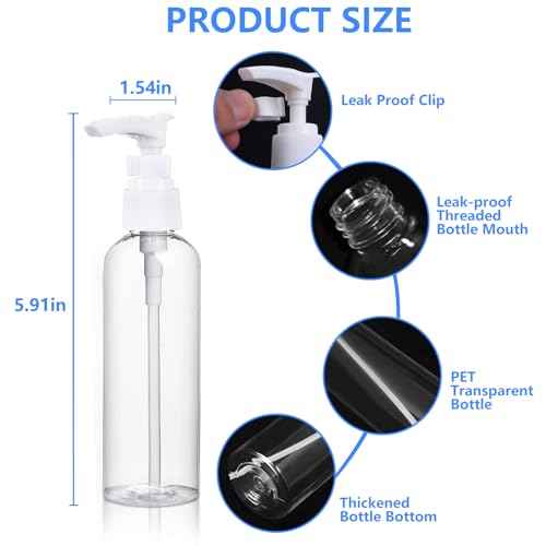 4 Pack 3.4 Oz (100ml) TSA Approved Travel Pump Bottles for Toiletries Clear Travel Size Bottles Leak Proof with Labels